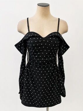 Self-Portrait Black Embellished Off-Shoulder Diamante Dress Size M